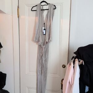 Sz 0 Nwt Jaga Deeply Plunging Tie Front Silky Jumpsuit